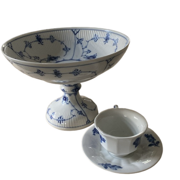 Royal Copenhagen plain blue fluted cake stand with bonus demitasse cup - Picture 1 of 12
